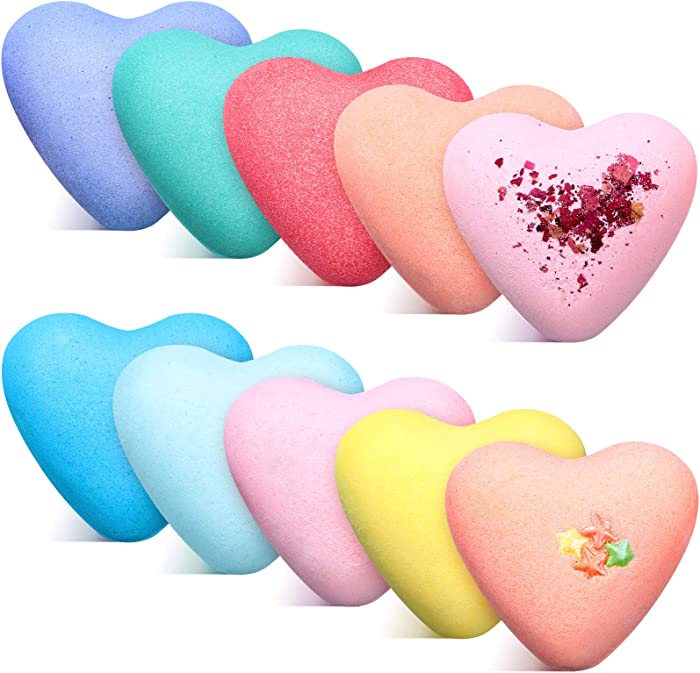 10 Pieces Shower Bath Bomb Set Shower Steamers Aromatherapy Essential Oils Bath Bombs Vapour for Shower Home Shower Steamer Spa Valentine's Day (Heart)