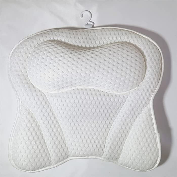 QXPDD Bath Pillow 4D Air Mesh Bathtub Spa Pillow with 6 Suction Cups Soft and Comfortable Back Shoulders Massage Fits All Bathtub