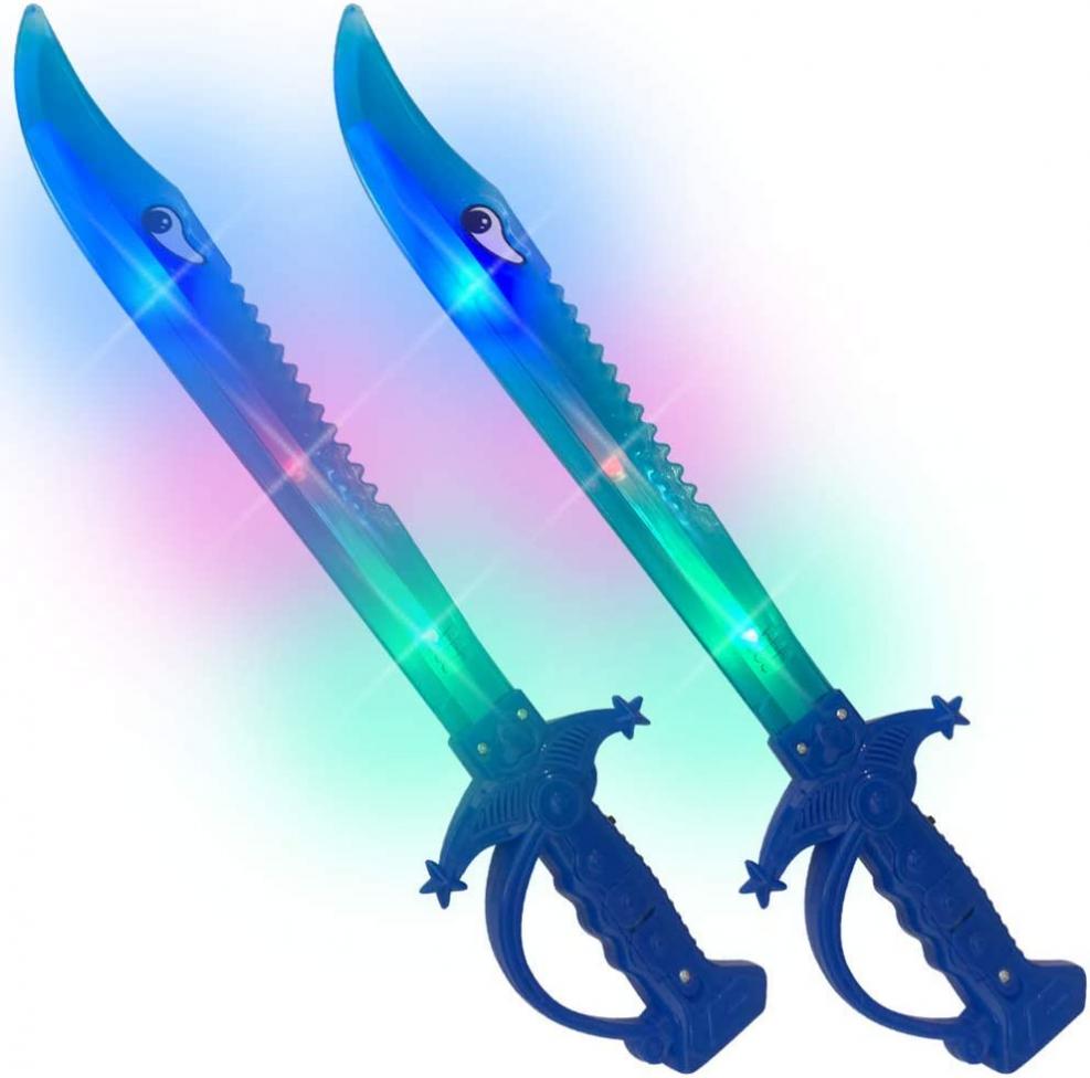 ArtCreativity Light Up Shark Sword for Kids, Set of 2, 15 Inch Toy Sword with Flashing LED Lights, Halloween Dress-Up Costume Accessories, Best Birthday Gift for Boys and Girls Toddler Toys Age 2-4