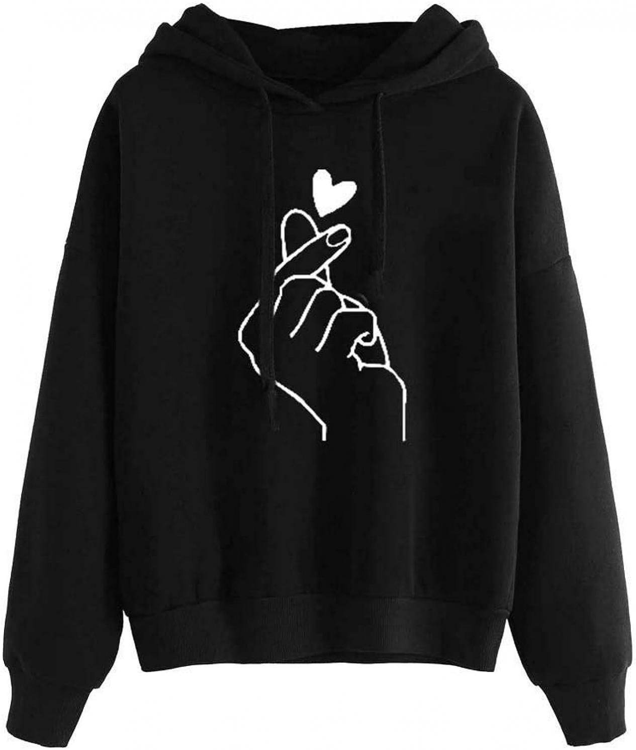 Sweatshirt Pullover Long Womens Blouse Sleeve Jumper Hooded Hoodie Tops Women's Blouse Oversized (Black, L)