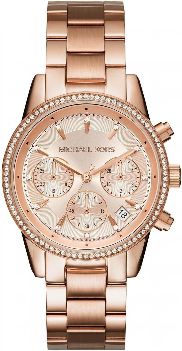 Michael Kors Women's Ritz Stainless Steel Watch With Crystal Topring