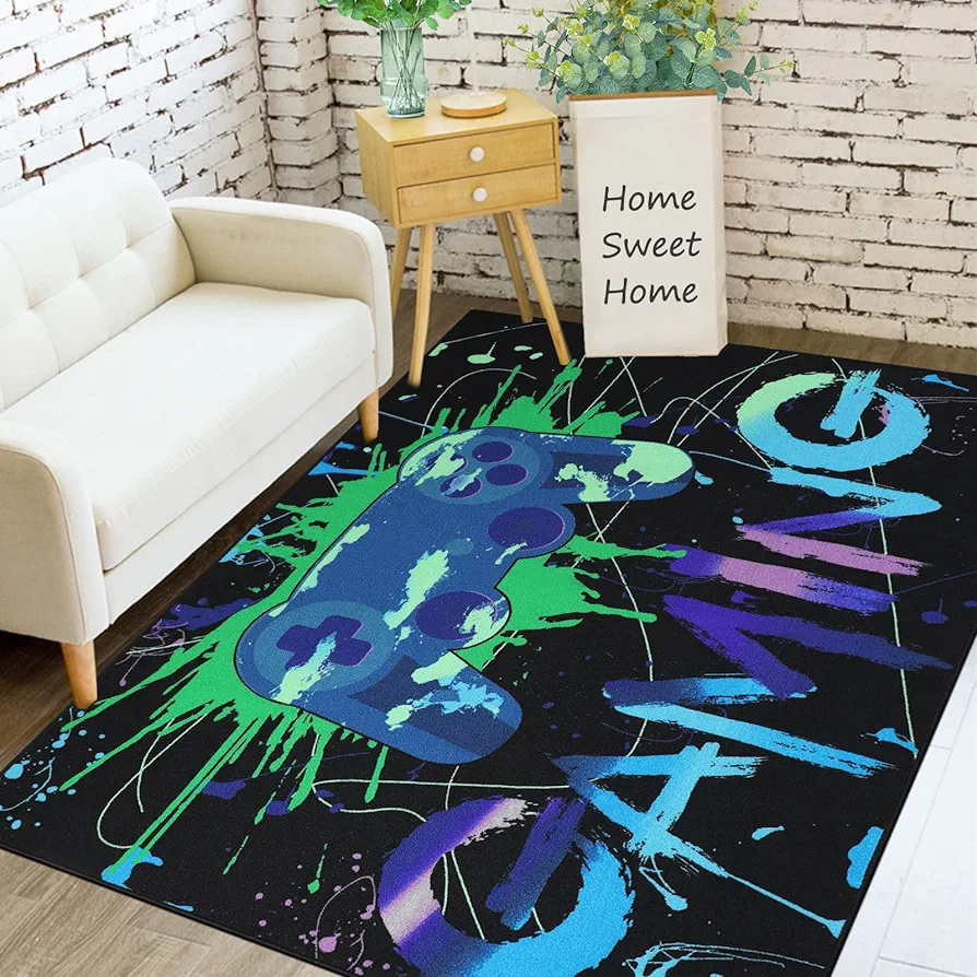 Capslpad Gamer Controller Area Rug 78.7"x59" Non Slip Colorful Gaming Rug Printed Gamepad Play Carpet for Gamer Boys Teen Bedroom Living Room Playroom Decor