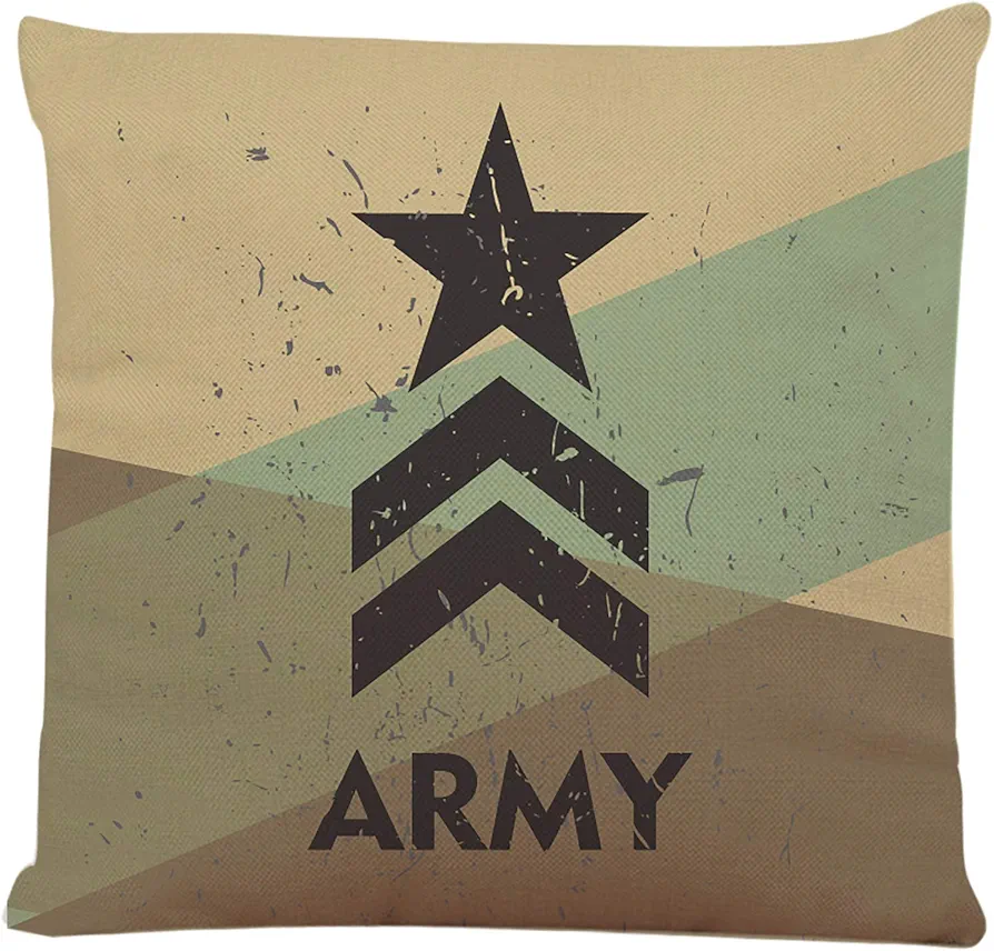 Throw Pillow Cover Star Army Military Stamp Label Sign Soldier Arrow Square Decorative Throw Pillow Cushion Case for Home Couch Living Room Bed Sofa Car 18 x 18 Inches Pillowcase