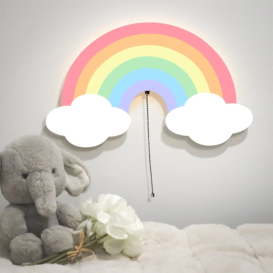 Rainbow Night Light for Kids - Floating Wall Night Lights for Nursery, Children's Bedroom, Battery Operated Hanging Light Up Nursery Wall Décor, Cute Soothing Lamp, Easy Installation