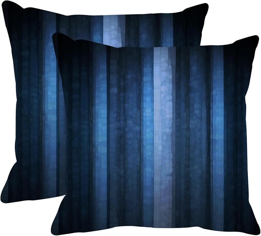 Emvency Set of 2 Throw Pillow Covers 18x18 Inches Blue Striped Design Abstract Glass Texture and Dark Stripe Decorative Polyester Pillow Cases Square Pillocases for Bed Sofa