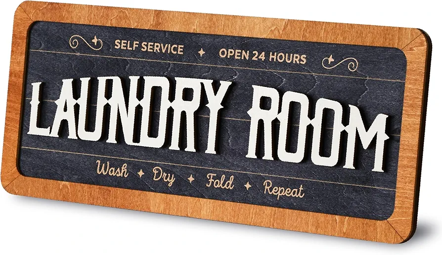 Laundry Sign for Laundry Room Decor - Laundry Room Signs Wall Decor, Rustic Laundry Decor for Laundry Room Accessories, Wash Dry Fold Repeat Laundry Rules Plaque