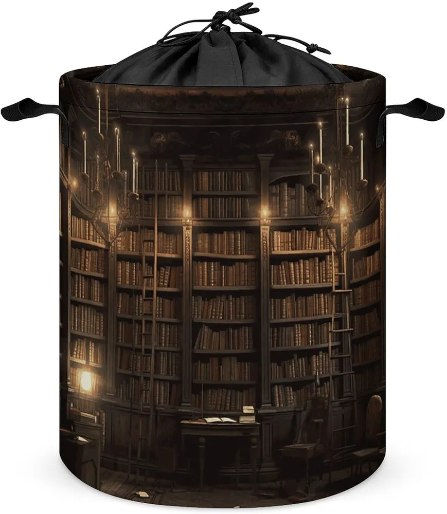 Laundry Hamper Book Room Mysterious Library Laundry Basket Storage Basket Waterproof Circular Hamper with Handles Portable Dirty Clothes Hamper Clothes Storage Bin for Home Organizer Bedroom Dorm One