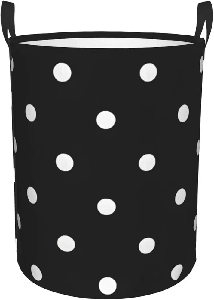 Laundry Baskets with Handles Waterproof Small inches Storage Basket, Collapsible Laundry Hampers, Laundry Room Organization & Apartment Essentials - Black And White Polka Dot