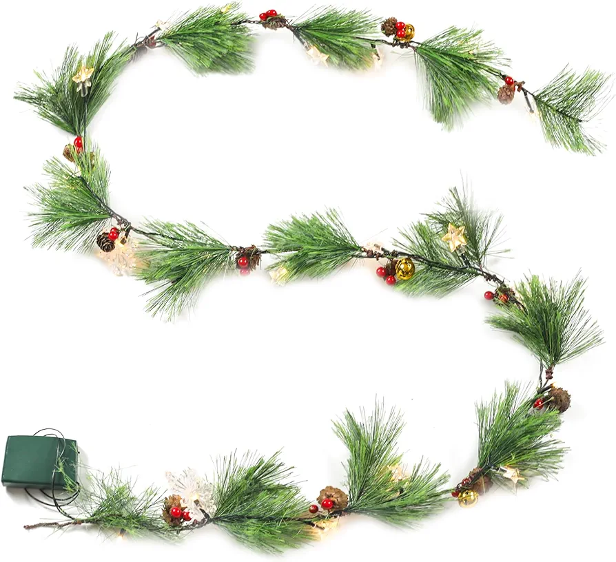 Christmas Garland with Lights, Pre-lit 6 Feet Natural Christmas Smokey Pine Garland, Rustic, Used to Decorate Rooms, Fireplaces, Chandeliers, Stairs