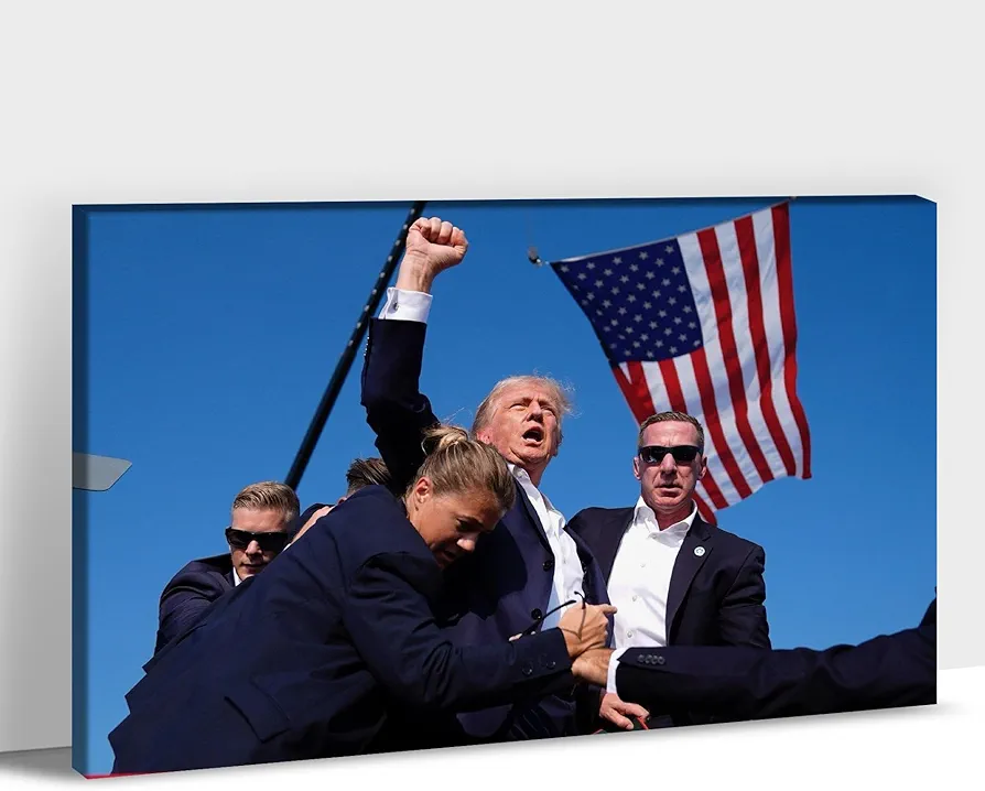 Portrait of Donald Trump Wall Art, Donald Trump Assassination Attempt Fight Canvas Framed Art Print for Living Room Decor, Funny Trump Classic Moments Posters Picture, Modern Painting Artwork 18"x24"