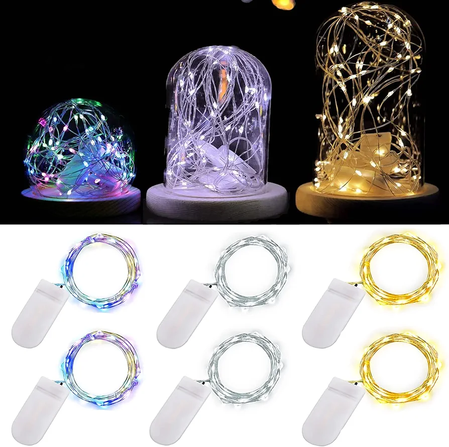 Fairy Lights Battery Operated String Lights, 6 Pack Mini Lights 20 LED 7ft Twinkle Firefly Starry Light for DIY Craft Mason Jar Bedroom Wedding Party Table Christmas Decoration (Mix-Colored)