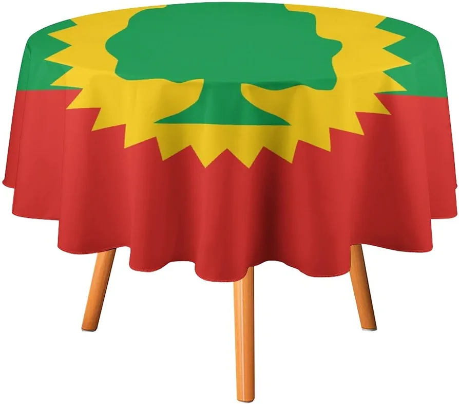 Flag of The Oromo Liberation Front Round Tablecloth Washable Table Cloth Polyester Table Cover for Dining Room Party Picnic 60x60in