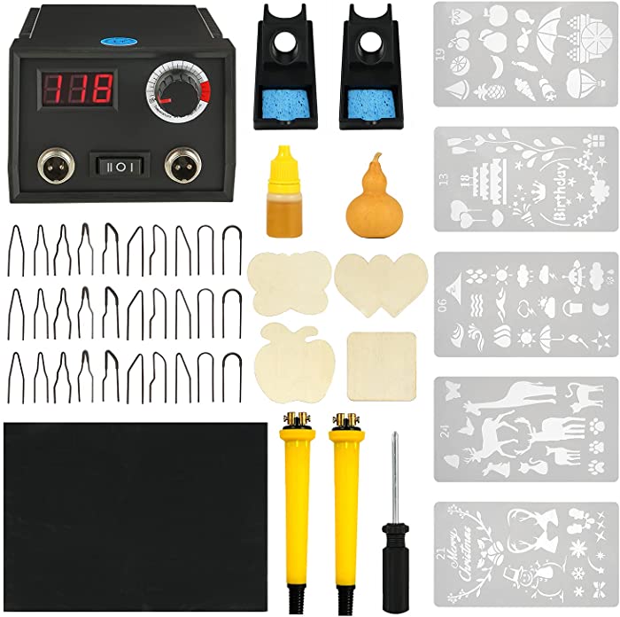 Wood Burning Kit Temperature Adjustable Pyrography Machine,Wood Burning Tool, 60W Digital Wood Burner with 30PCS Pyrography Wire Tips for Wood, Leather, Gourd