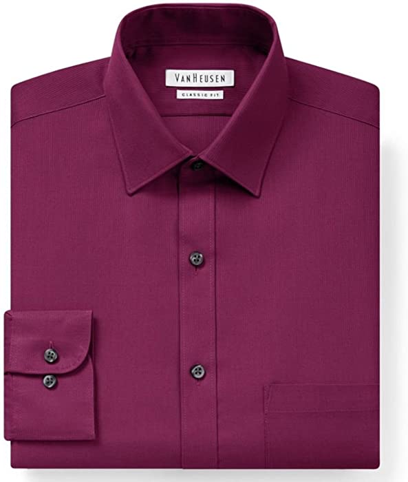 Van Heusen Mens Classic Fit Pincord Dress Shirt Claret Red Striped