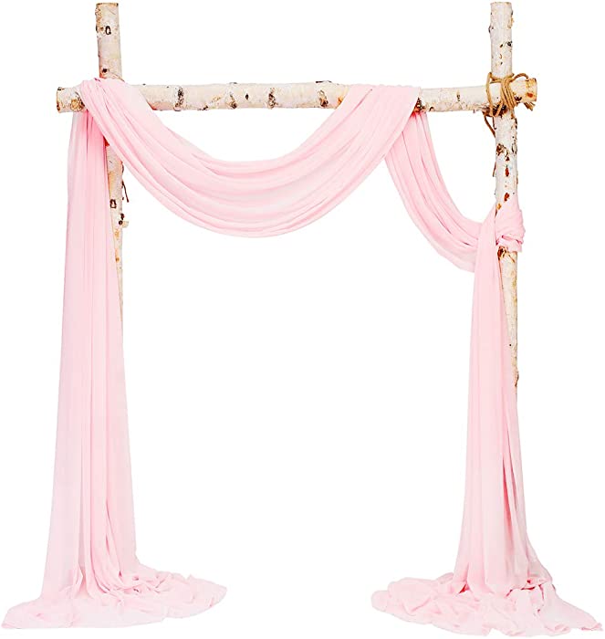 SHERWAY 2 Panels 27 x 216 Inch Pink Chiffon Fabric Drapery Wedding Arch Drapes, Party Backdrop Curtain Panels, Ceremony Reception Swag Decoration