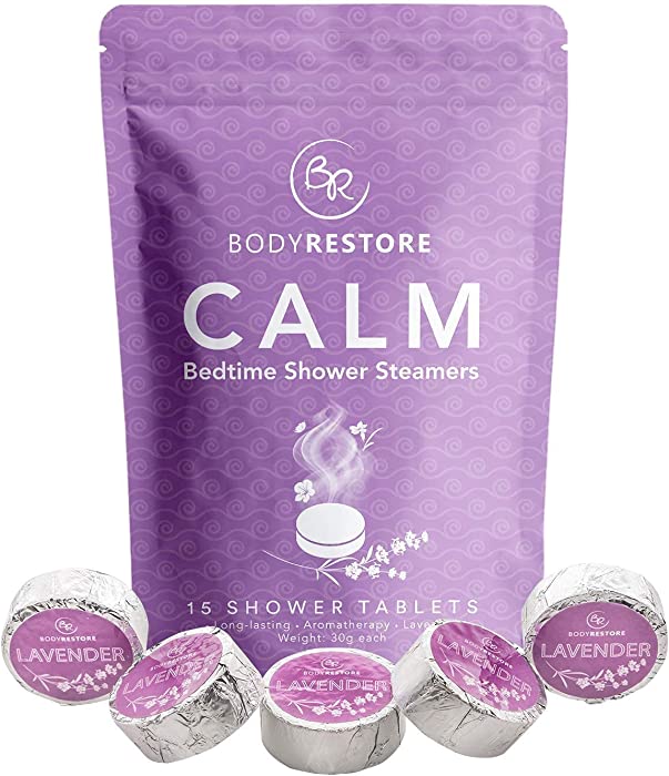 BodyRestore Shower Steamers Aromatherapy - 15 Pack Shower Bath Bombs for Women, Lavender Nighttime Shower Tablets, Essential Oil Stress Relief and Relaxation Gifts for Women and Men