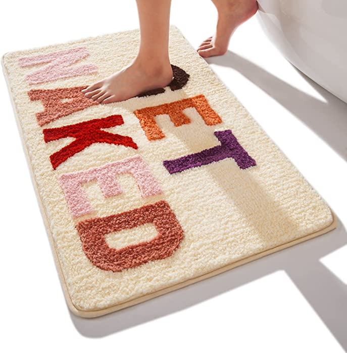 Get Naked Bath Mat Cute Bathroom Rugs Funny Non Slip Bathtub Decor Mats Super Absorbent Floor Carpet Machine Washable Bahtmat for Tub, Shower, Bedroom 20"x32"