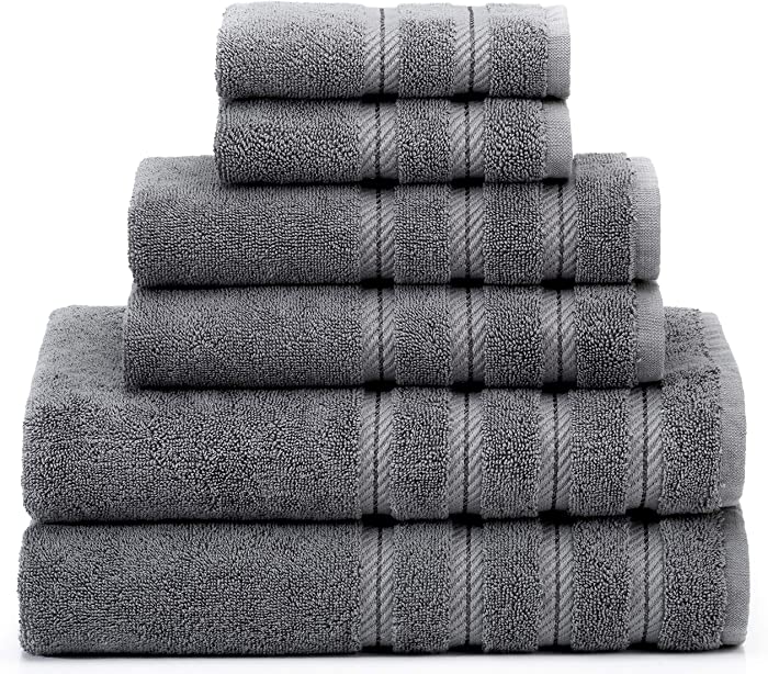 American Soft Linen, 6 Piece Towel Set, 100% Cotton Towels for Bathroom, Luxury Soft Absorbent Extra Large After Shower Bath Towel Sets, Grey