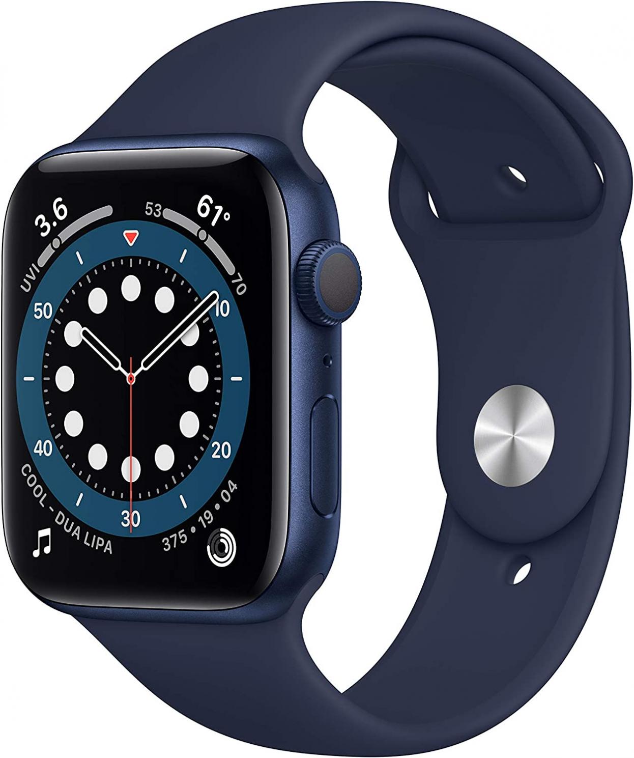 Apple Watch Series 6 (GPS, 44mm) - Blue Aluminum Case with Deep Navy Sport Band (Renewed)