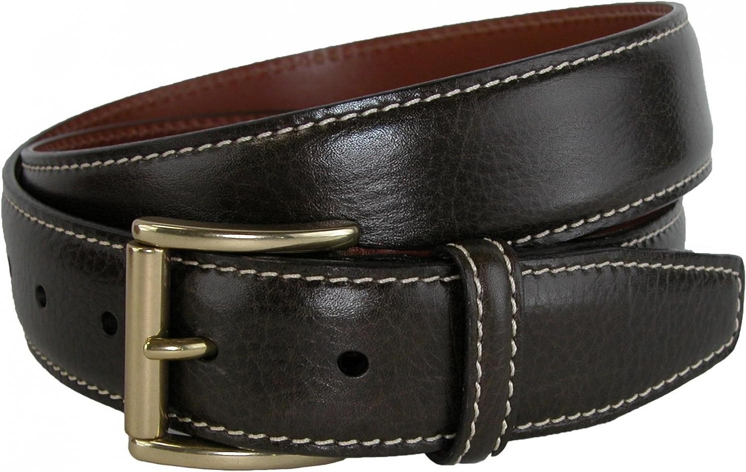 CrookhornDavis Men's Mignon Garrison Grain Calfskin Feather Edge Belt