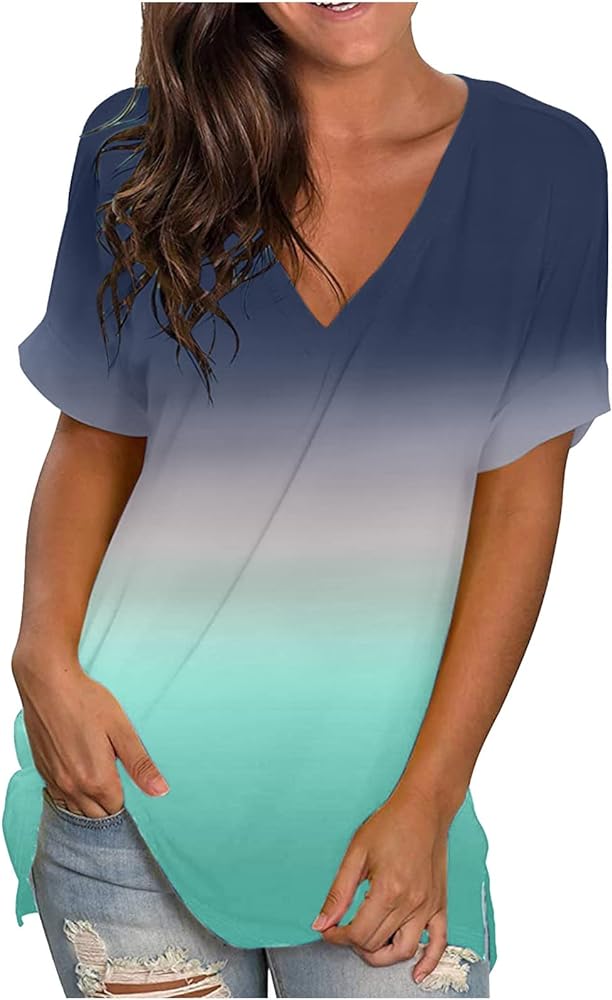 DASAYO Womens Tops 2023 Summer Casual T-Shirt Plus Size Fashion Short Sleeve Shirts Blouse Going Out Tunic Ladies Outfits