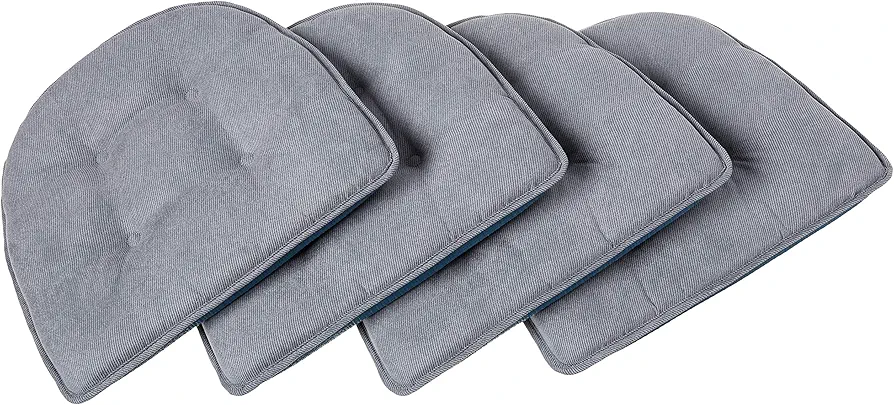 Klear Vu Omega Non-Slip Universal Chair Cushions for Dining Room, Kitchen and Office Use, U-Shaped Skid-Proof Seat Pad, 15x16 Inches 4 Pack Linear Bluestone 4 Count