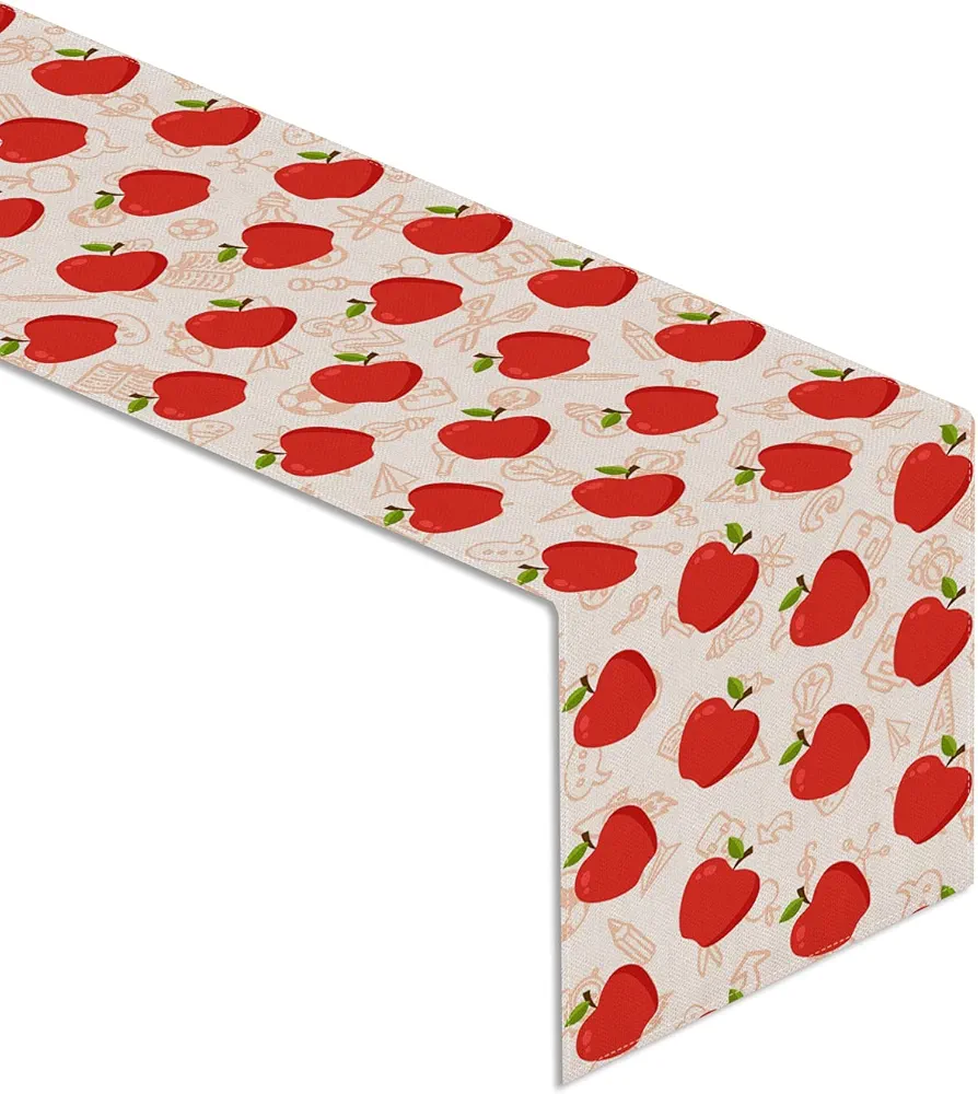 Linen Apple Table Runner Fall Back to School Classroom Kitchen Dinning Room Decoration