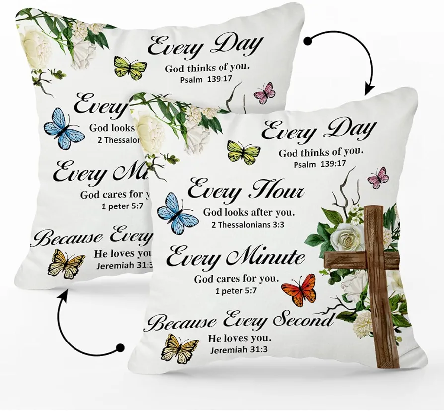 Christian Throw Pillow Covers 18x18, Bible Verses Gift for Women Pillowcase Religious Scriptural Gift Farmhouse Christian Home Office Decor for Prayer Room Bed Couch Sofa Cushion Cover - JRM486