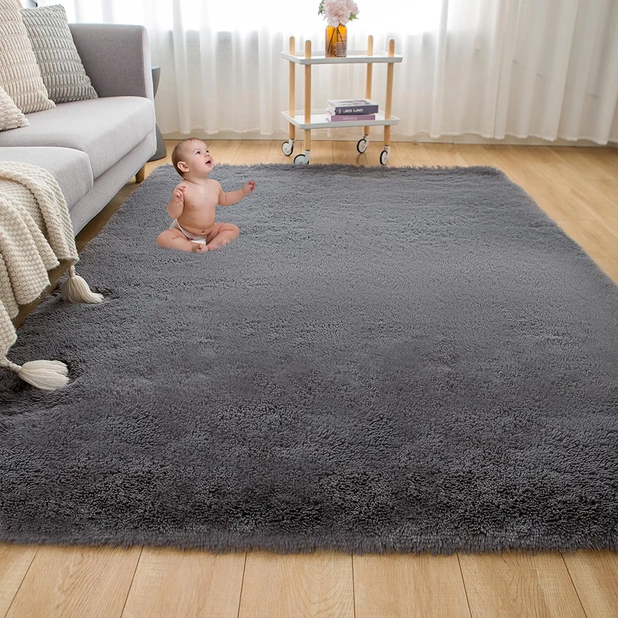 Area Rugs for Bedroom Living Room, 4X6 Ft Grey Fluffy Washable Rug, Modern Shaggy Carpets Fuzzy Rug for Kids Boys Girls Dorm Nursery Home Decor Aesthetic, Upgrade Anti-Skid Durable