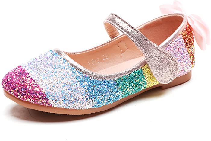 Minibella Girl's Rainbow Glitter Ballet Flats Princess Mary Jane Dress Shoes