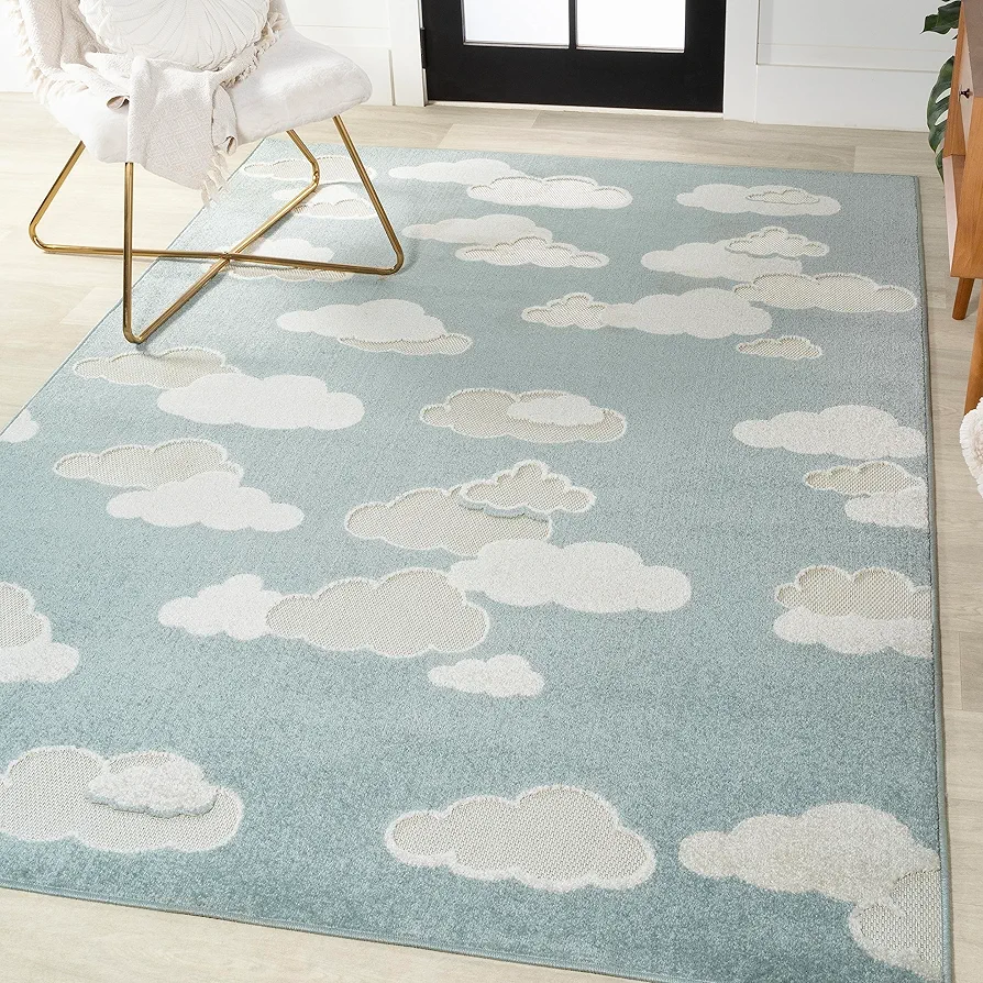 JONATHAN Y SCN105A-3 Hedwig High-Low Youth Cloud Scandi Rug Indoor/Outdoor Area Rug, Kids, Modern, Cottage, Transitional for Bedroom,Kitchen,Living Room,Non Shedding,Easy-Washing, Blue, 3 X 5