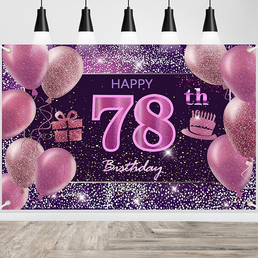 78th Birthday Decorations for Girls IMISI Happy Birthday Banner Pink Decorations for A Party Birthday Backdrop for Women