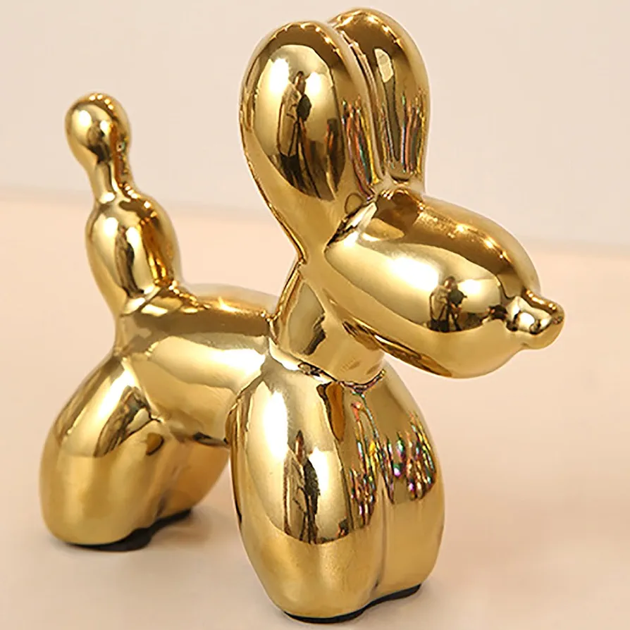 Ceramic Balloon Dog Statues Gold Modern Small Ceramic Animal Statues Decorative Ornaments for Living Room Bedroom Office Desktop Cabinet Cute Dog Statues Home Decor (Gold)