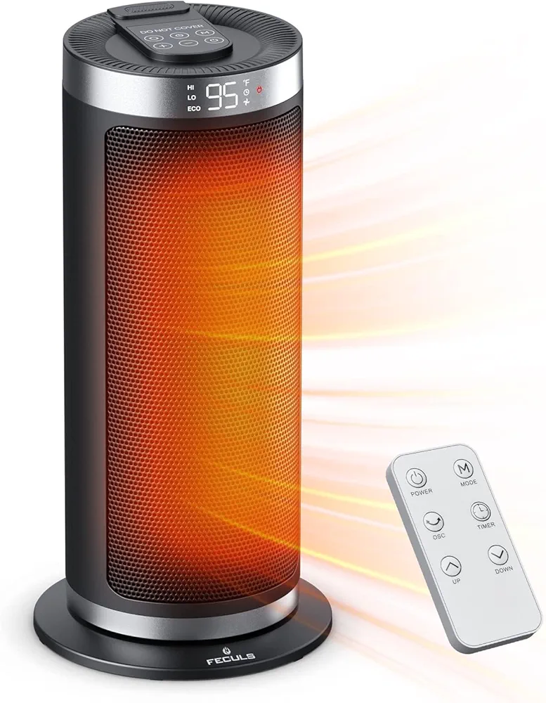 Space Heater for Indoor Use 1500W Fast Heating Electric Portable Ceramic Heaters with Thermostat 4 Modes 1-12h Timer 90° Quiet Oscillating Room Heater with Remote Control, Safe for Office Bedroom Use