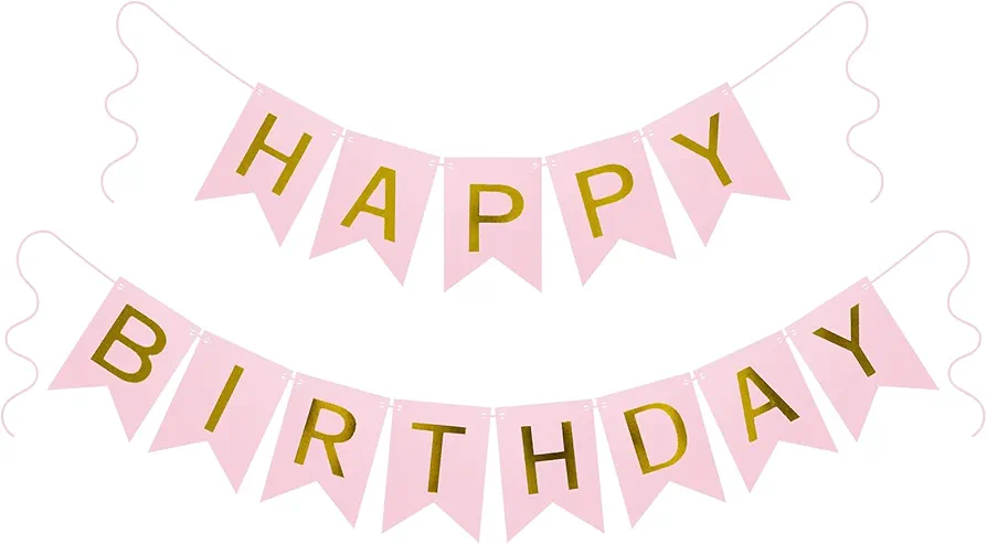 Pink Happy Birthday Banner, Pre-Strung Birthday Decorations Happy Birthday Sign, Men Women Happy Birthday Garland Flag Bunting Party Decor Supplies for Room Backdrop Hanging