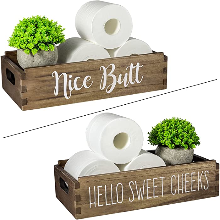 TJ.MOREE Nice Butt Bathroom Decor Box Farmhouse Bathroom Decor Hello Sweet Cheeks Powder Room Decor Toilet Paper Storage Rustic Home Decor