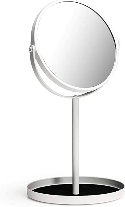 Ettori Makeup Mirror Dual Sided Vanity Mirror, 1X and 5X Magnification, 360 Swivel Round Mirror, No Light, White