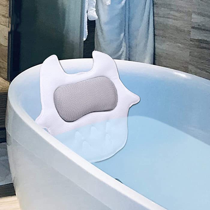 Lhh Bath Pillow, Comfortable Bathtub Cushion with 3D Air Mesh Technology Hook Up Non-Slip Suction Cups for Ergonomic Headrest & Back Support