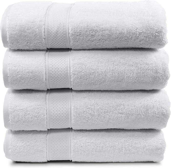 Maura 4 Piece Bath Towels. Extra Large 30"x56" Premium Turkish Towel Sets. Thick, Soft, Plush and Highly Absorbent Luxury Hotel & Spa Quality Towels for Bathroom - White