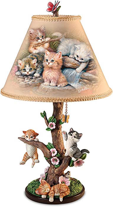 Country Kitties Lamp with Art by Jurgen Scholz Sculpted Cats with Butterfly Finial for Tabletop Lamp - by The Bradford Exchange