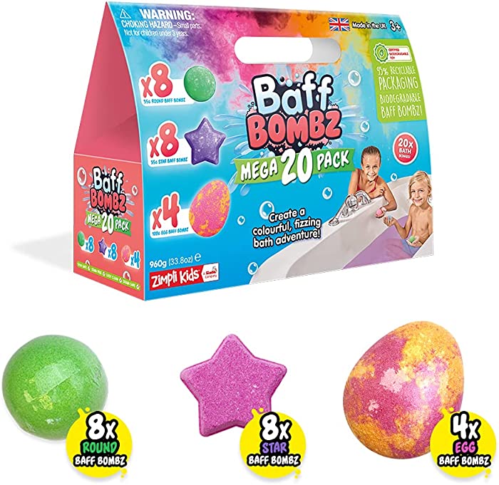 20 x Bath Bombs Mega Pack from Zimpli Kids, Kid Bath Fizzers, Children's Value Pack, Bath Toy Gift Set