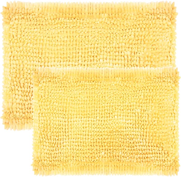 Sweet Home Collection Bath Set 2 Piece Butter Chenille Noodle Soft Luxurious Rugs Absorbent Non Slip Latex Back Microfiber Bathroom Mat, ((1) 17" x 24" & (1) 20" x 32" Yellow