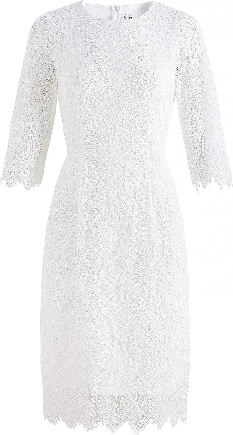 Women's Round Neck 3/4 Sleeve Elegant Floral Lace Bodycon Cocktail Lace Dress