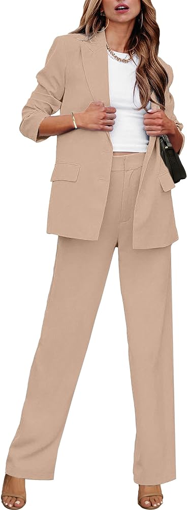 luvamia 2 Piece Outfits for Women Dressy Blazer Jackets High Waisted Straight Leg Pants Suits Set Business Casual Office