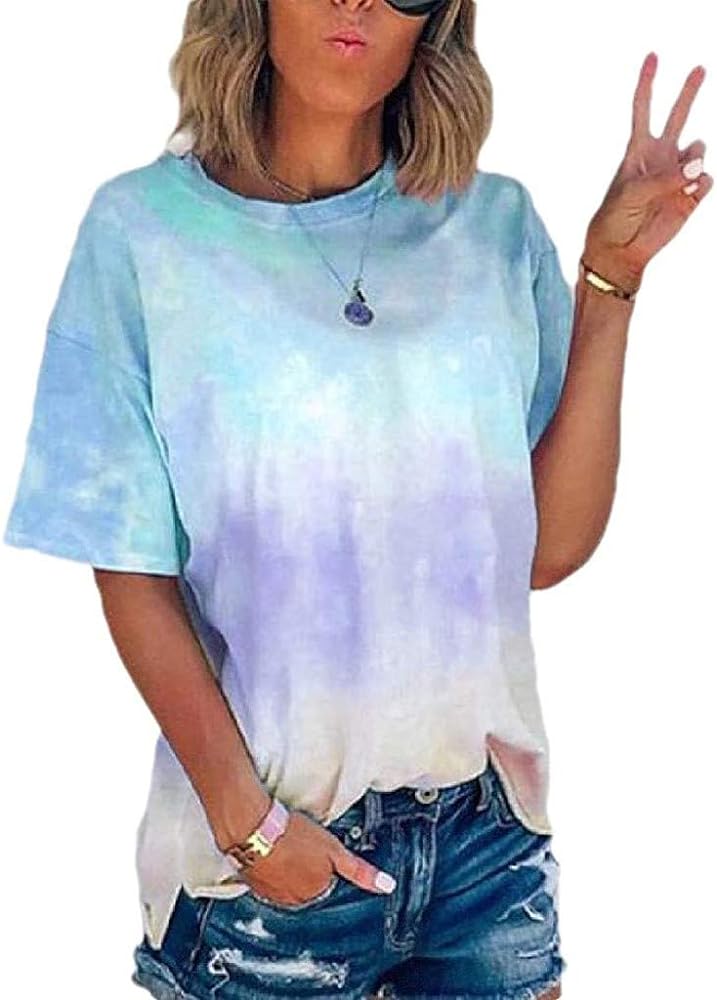 DASAYO Women Tie Dye T-Shirt Loose Casual Short Sleeve Cute Tee Shirt Fashion Summer Tops Blouse Trendy 2023 Ladies Clothes