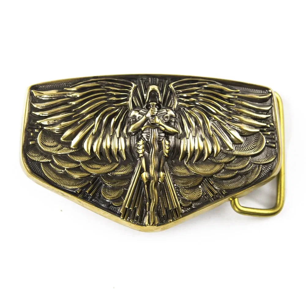 Archangel Michael belt buckle, Christian San Miguel solid brass belt bukle