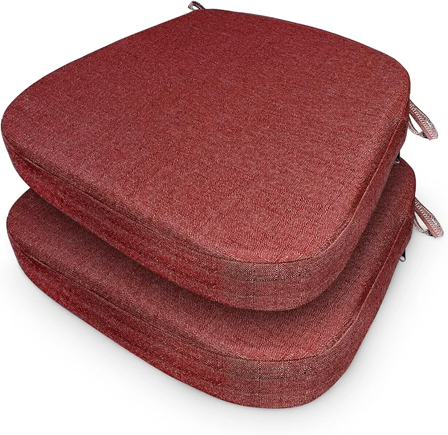 Chair Cushion with Ties for Dining Chairs Memory Foam Thick Kitchen Chair Pad 17" x 16.5" x 2"Set of 2,with Machine Washable Cover Seat with Zipper Indoor Chair for Room,Office etc-Wine Red