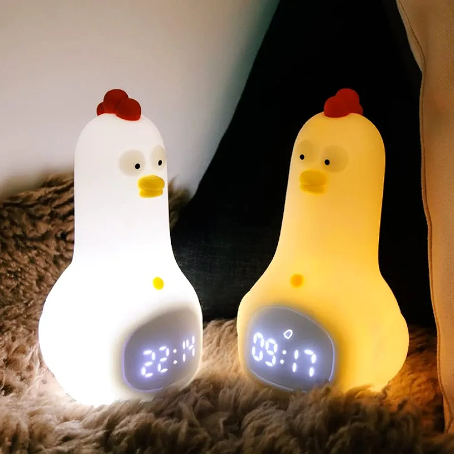 Cute Night Light, Kung Fu Chicken Kids Alarm Clock, Soft BPA-Free Silicone Portable Nursery Lamp, Children USB Rechargeable Nightlight for Girls Boys Toddler Birthday Gifts Bedroom Room Decor