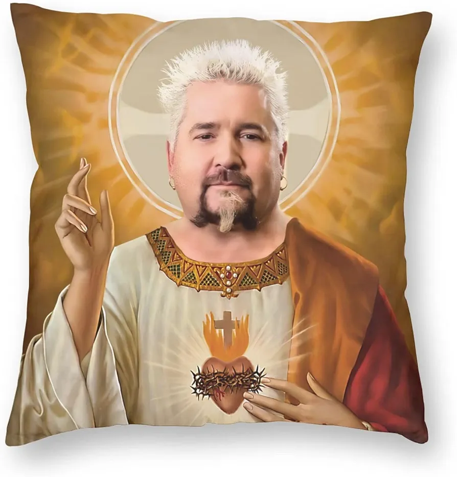 SAMUELSON Guy Music Fieri Throw Pillow Covers 16""x16"" Decorative Square Soft Cozy Pillowcase Modern Double-Sided Couch Cushion Case for Chair Sofa Bedroom Living Room Home Decor, White