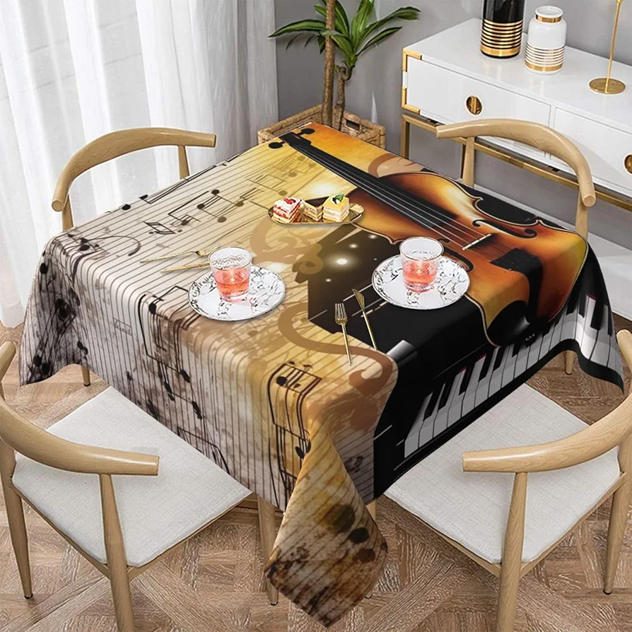 Piano Violin Music Notes Print Tablecloth Waterproof Wrinkle Resistant Square Table Cover 54"X54" Washable Table Cloth for Indoor Outdoor Kitchen Dining Room Holiday Decorative